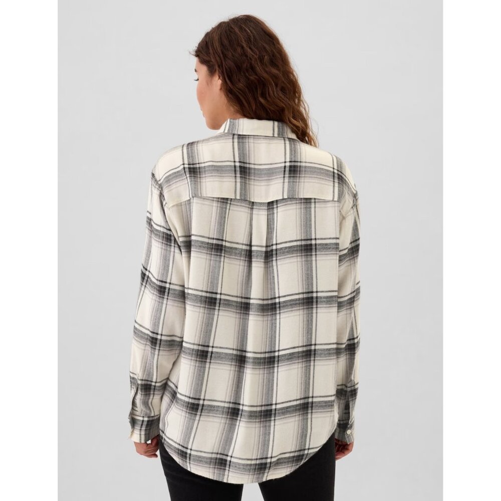NWT GAP Black & White Plaid Button Front Patch Pockets Relaxed Flannel Shirt - Picture 2 of 8